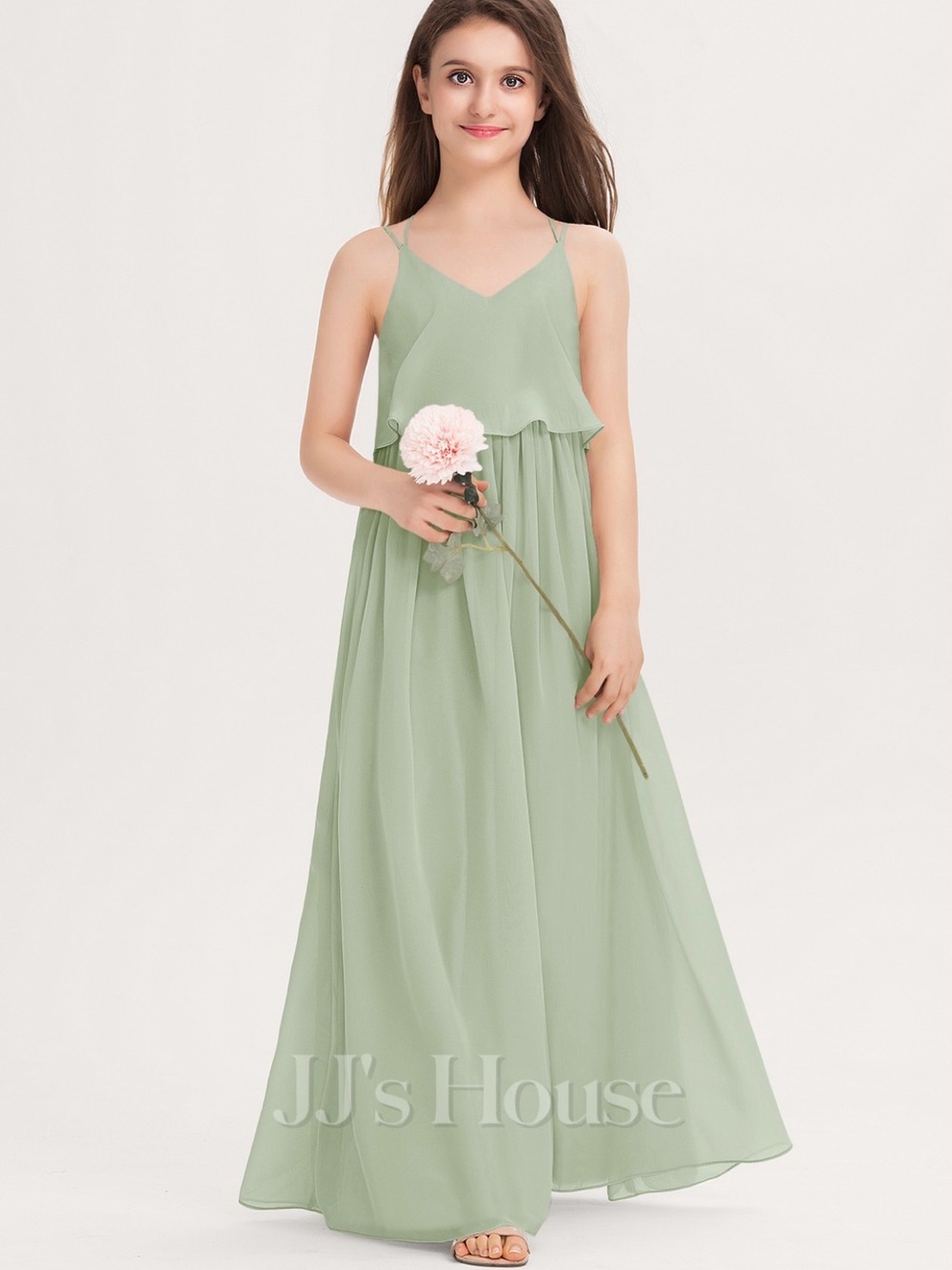 JJs House Girls' Sage/celadon Maxi Dress (junior bridesmaid)